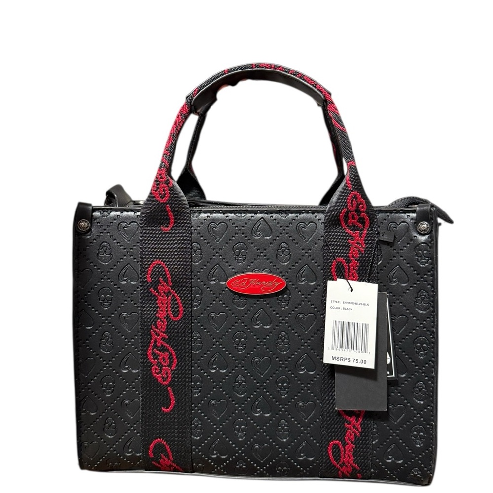 Ed Hardy Black Tote with Red Accents